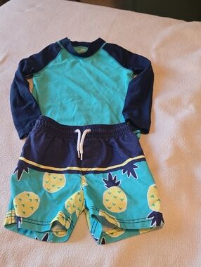 Carter's Boys Turquoise and Navy Pineapple Rash Guard Swim Set